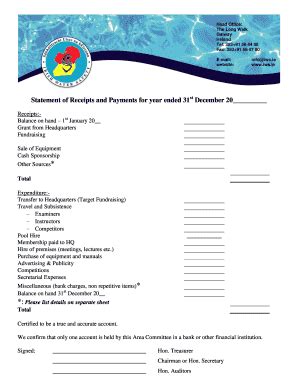 Fillable Online Statement Of Receipts And Payments For Year Ended 31st