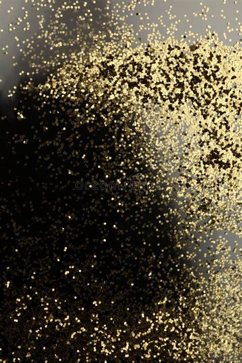 Gold Bronze Glitter Shine Dots Confetti On Black Abstract Light Blink