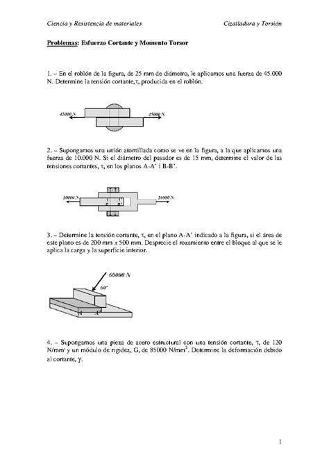 Esfuerzo Cortante Momento Torsor 2016 17 Problemas Esfuerzo Cortante