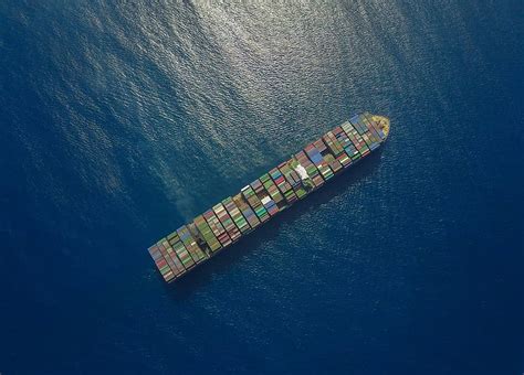 Hd Wallpaper Top View Of Ship Loaded With Shipping Containers On Sea