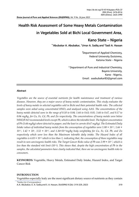 Pdf Health Risk Assessment Of Some Heavy Metals Contamination In