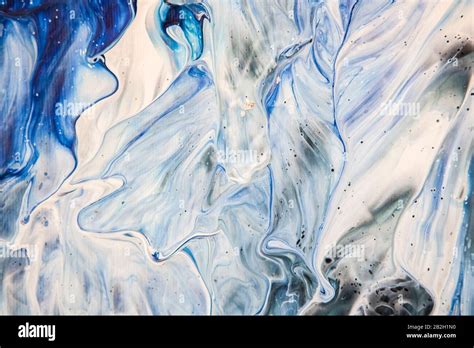 Beautiful Fluid Abstract Paint Background Blue Acrylic Texture With