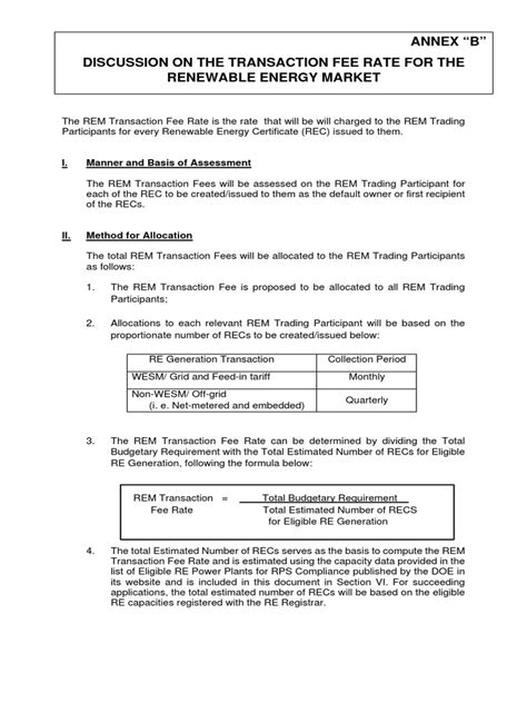 Annex B Discussion On The Transaction Fee Rate For The Renewable