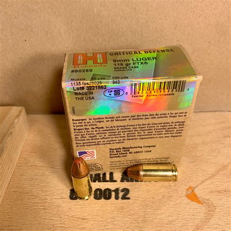 25 Count Box Hornady Critical Defense 9mm Luger Ammo 115gr Ftx 90250 Crate Holdings Ammo