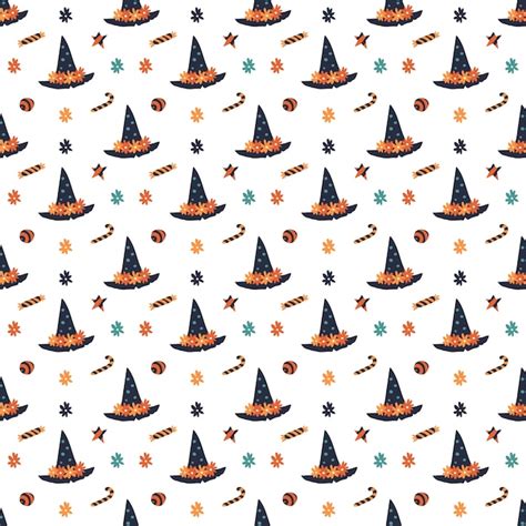 Premium Vector Happy Halloween Seamless Pattern Witch Hat With