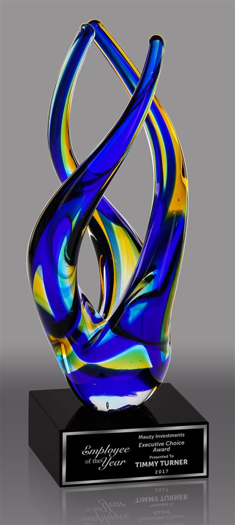 diamond twist glass sculpture, hand blown glass, blown glass sculpture, corporate glass award ...