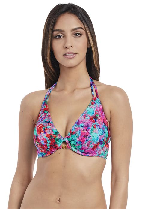 Freya Womens Mamba Underwire Bandless Halter Bikini Top F Multi