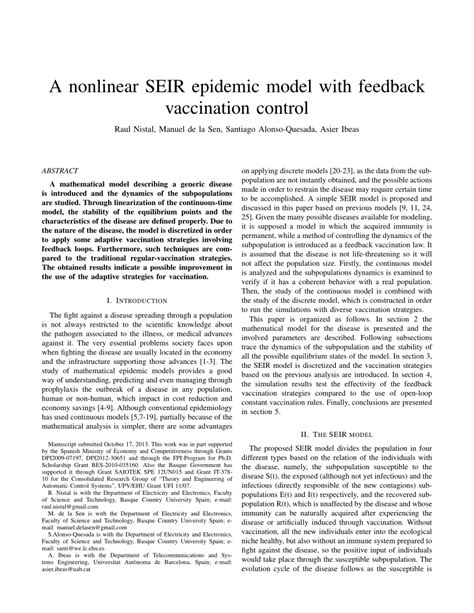 (PDF) A nonlinear SEIR epidemic model with feedback vaccination control