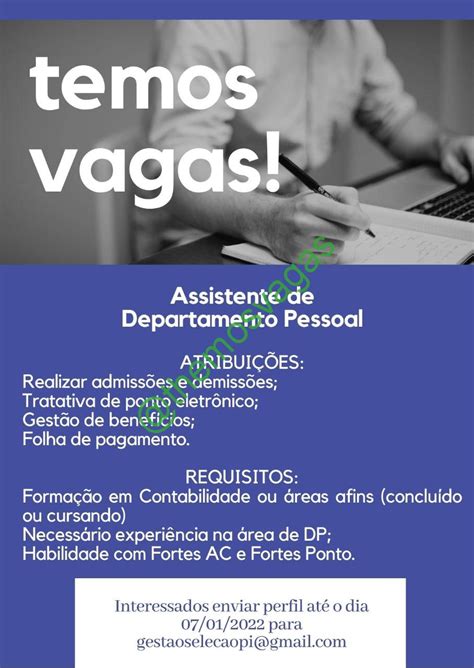 Assistente Departamento Pessoal Teresina Pi Vaga S Themos