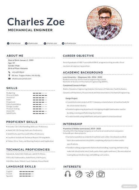 Mechanical Engineer Fresher Resume Word Apple Pages PSD Template Net