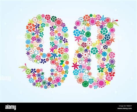 Vector Colorful Floral 98 Number Design Isolated On White Background