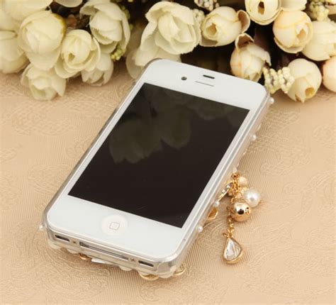 Iphone 4s 4g Bling Crystals Bag White Flower Hard Clear Case Cover On