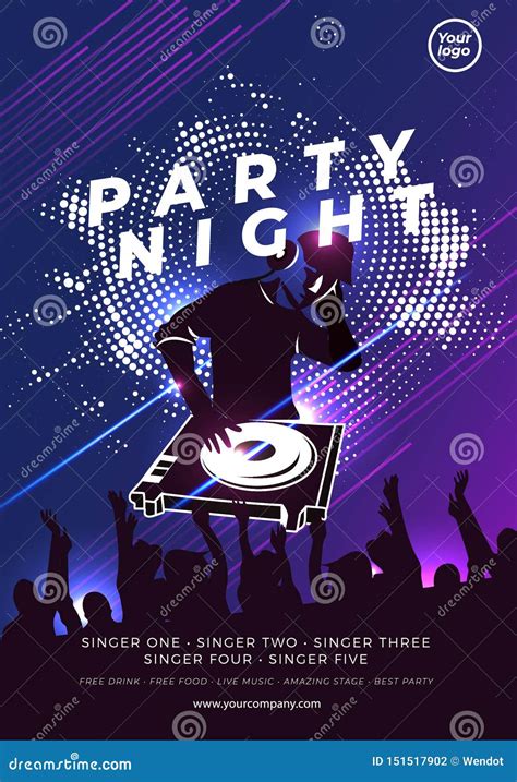 Party Night Blue Poster Layout Template Background Stock Vector ...