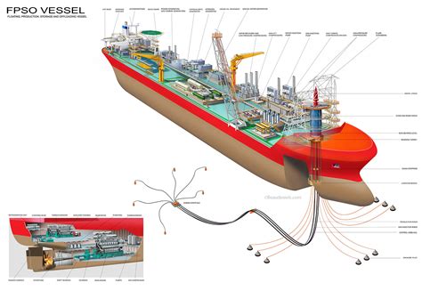 Technical illustration, Beau and Alan Daniels. - EXXON/MOBIL FPSO Vessel