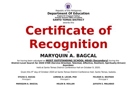 Certificate Of Appreciation For Most Outstanding Teacher Republic Of