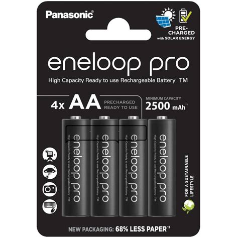 4 Piles Rechargeables AA HR6 2500mAh Panasonic Eneloop Pro BK 3HCDE