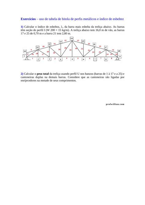 Pdf Exerc Cios Uso De Tabela De Bitola De Perfis Met Licos E