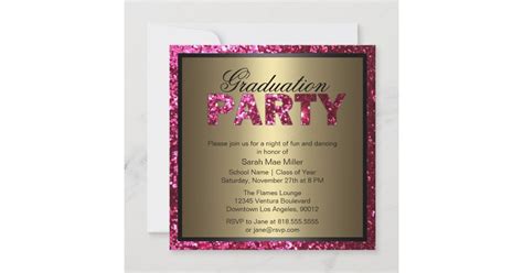 Hot Pink Glitter Graduation Party Invitation Zazzle