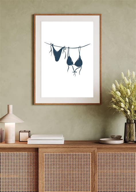 Bikini Wall Art Summer Wind Print Yellow Red Blue Bikini Print Beach Bathroom Bathing Suit