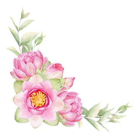 Pink Flowers Lotus Watercolor Illustration A Garland Of Lotus Flowers