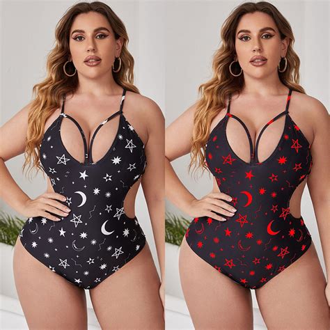 Womens Plus Size Swimsuit Wholesale Fashion Sexy Star Sky Print Cross Cut Swimwear Bikini Women