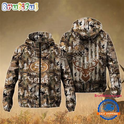 NFL San Francisco 49ers Football Camo Hunting Deer Windbreaker Outdoor