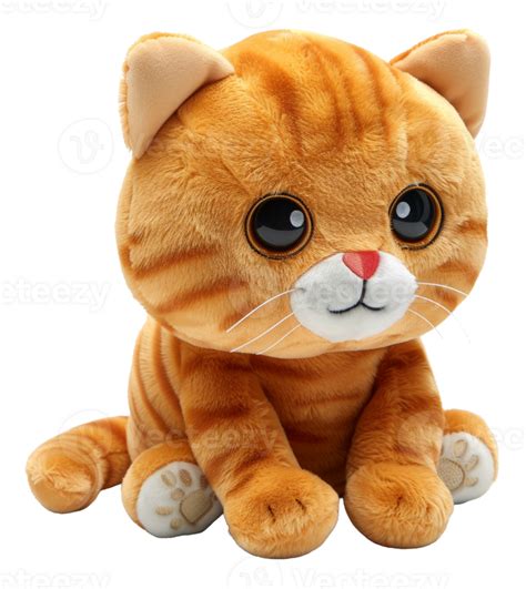 Ai Generated Plush Orange Tabby Cat Toy On Transparent Background