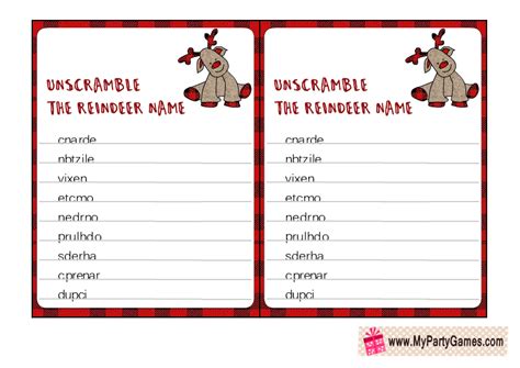 Free Printable Santa’s Reindeer Name Scramble Puzzle | Reindeer names ...