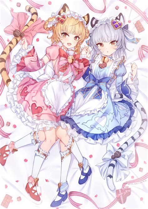 Safebooru 2girls Animal Ears Apron Bai Granblue Fantasy Bell Blonde