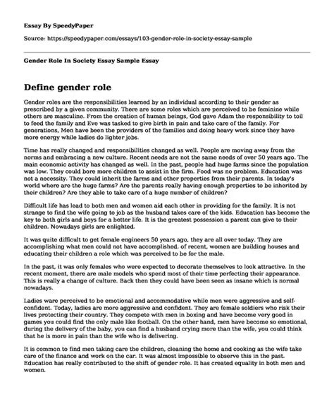 📗 Gender Role In Society Essay Sample