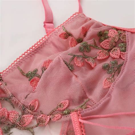 Snapklik Women Sexy Lace Up Floral Embroidered Teddy Babydoll Lingerie Bodysuit Top Mesh