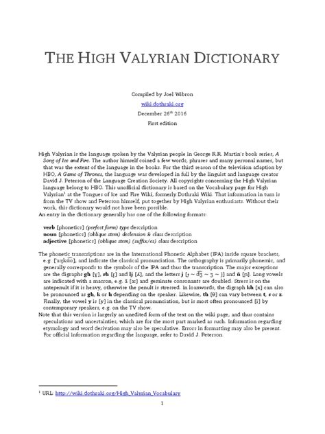 High Valyrian Dictionary | Linguistics | Semiotics