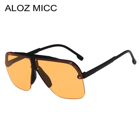 Aloz Micc Rimless One Piece Goggles Sunglasses Men Vintage Plastic Frame Clear Yellow Sun