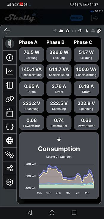 Shelly Smart Control App Shelly Pro Em Stromverbrauch Aktuell