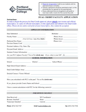 Fillable Online Pcc Dual Credit Application Form Pdf Pcc Fax Email