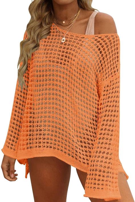 Pulipuqi Crochet Cover Ups For Women Long Sleeve Bathing Suit Summer