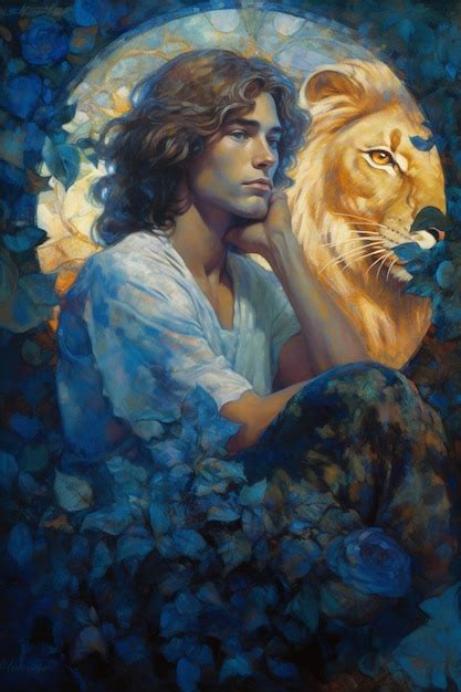 Premium Photo | A painting of a man and a lion