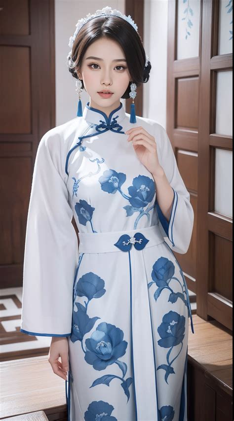 Blue And White Porcelain Stylechinese White Cheongsamthe White