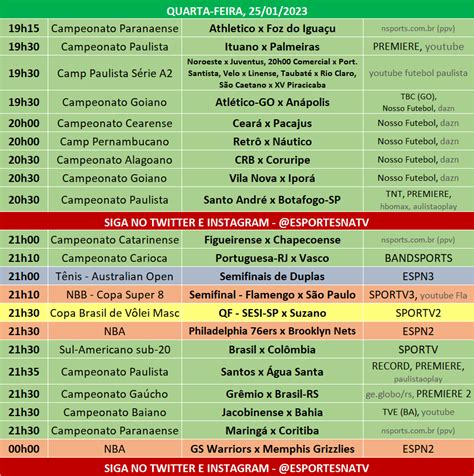 Esportes Na Tv On Twitter A Agenda Esportiva Desta Quarta Feira