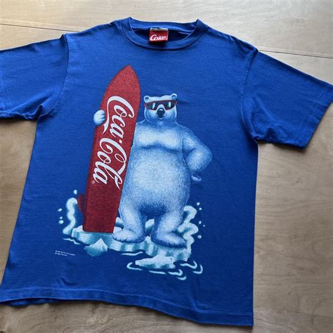 Vintage Coca Cola Polar Bear Shirt XL Blue 90s... - Depop