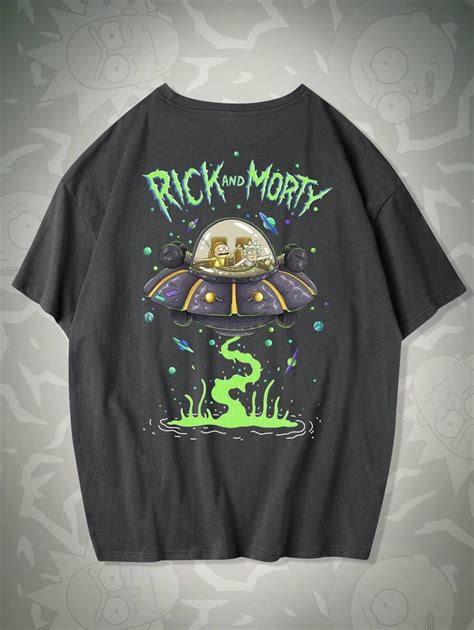 Rick And Morty ROMWE Men UFO Letter Graphic Tee SHEIN UK