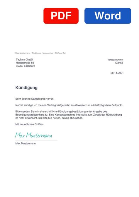 Techem kündigen - Kostenlose Muster Vorlage (PDF + Word)