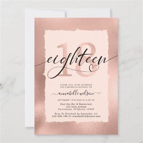 Rose Gold Foil 18th Birthday Photo Invitation Zazzle Photo Birthday Invitations Photo