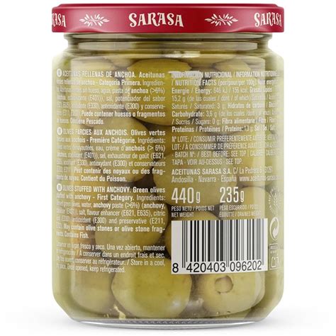 Aceitunas Verdes Rellenas De Anchoa Envase 235 G Neto Escurrido