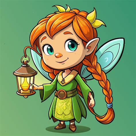 мультфильмная иллюстрация феи с фонарем и фонариком | Премиум векторы