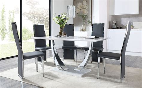 Peake White High Gloss And Chrome Dining Table With Celeste Light