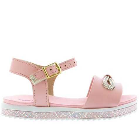 Sandália Molekinha Flatform Holográfico Laço Strass Rosa 22