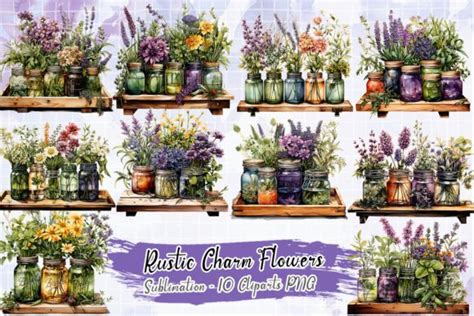 Rustic Charm Flowers Sublimation Clipart Graphic By Padma Design