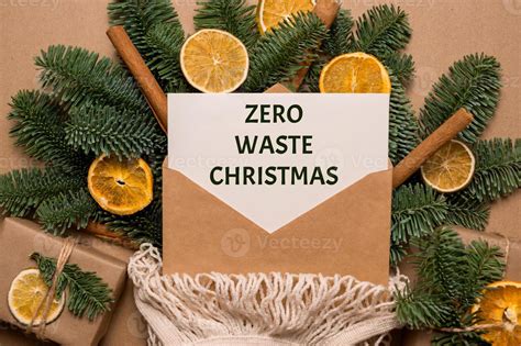 Zero Waste Christmas Text On A Card In A Eco Friendly Bag Surrounded