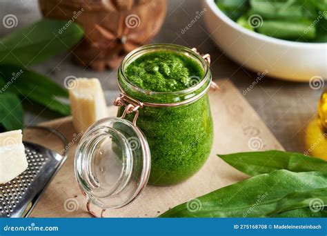 Pesto Feito De Ursos Alho Na Primavera Foto De Stock Imagem De Queijo